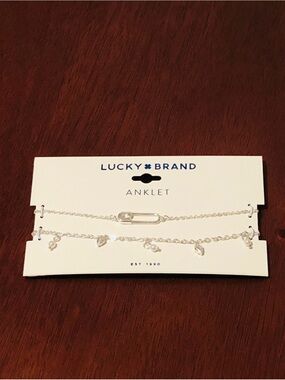 Lucky Brand Silver Double Chain Anklet with Charms